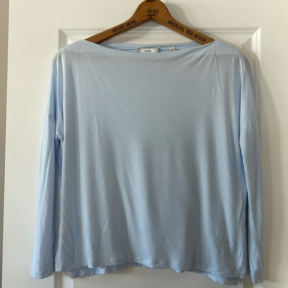 Vince Boatneck Pale Blue Drop Sleeve Top Luxe Viscose